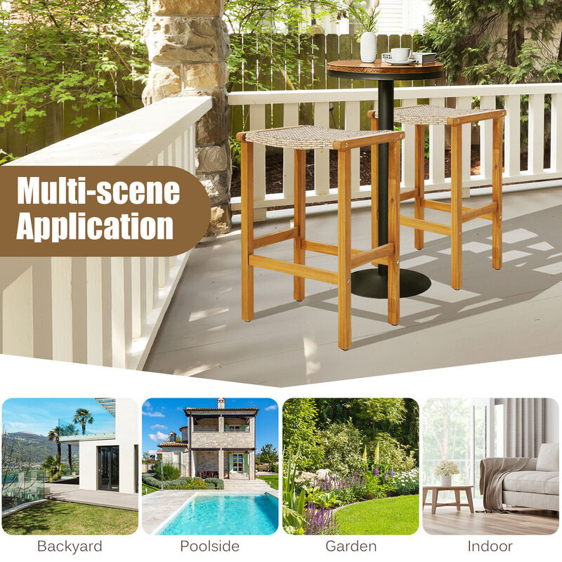 Patio Wood Bar Stools Set of 4