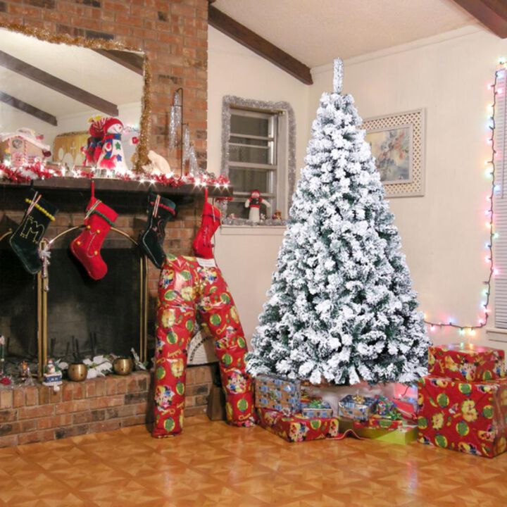 Snow-Flocked Hinged Christmas Tree Realistic, Full & Easy-to-Assemble Holiday Décor