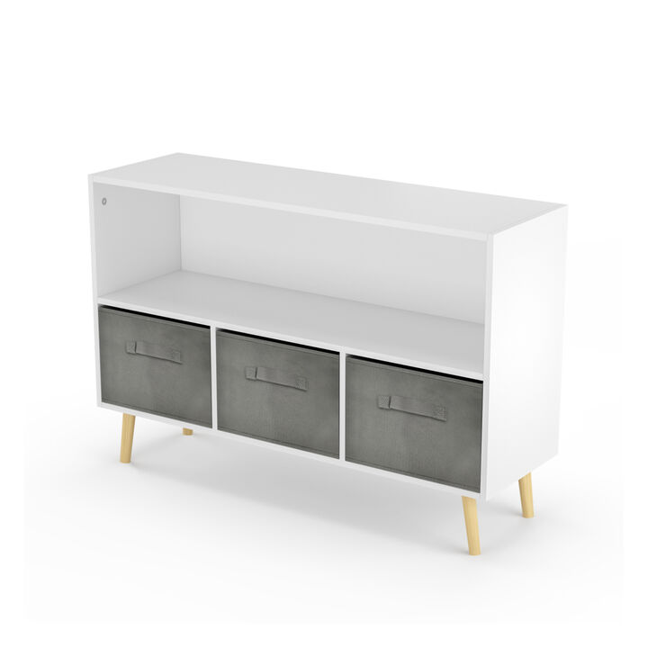 Kids Bookcase with Fabric Drawers & Toy Storage