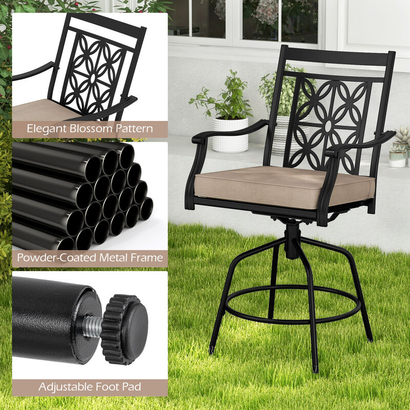 Set of 2 Outdoor Swivel Dining Chairs with Comfortable Seat Cushions
