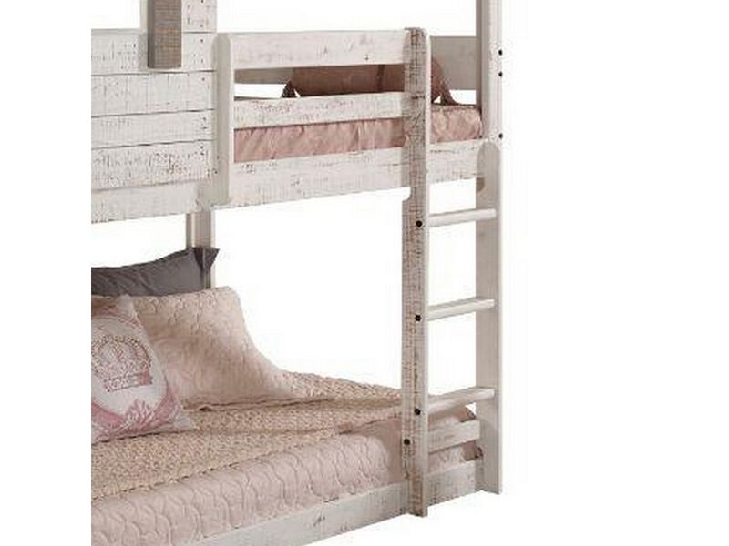 Wooden Twin Bunk Bed with House Design, White and Brown-Benzara
