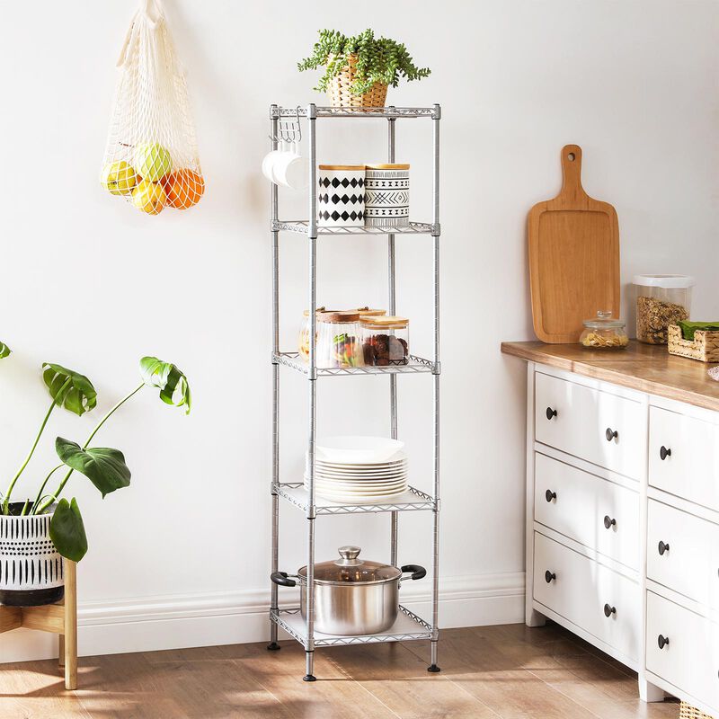 Small Space Bathroom Shelf – Storage Rack with Convenient Removable Hooks