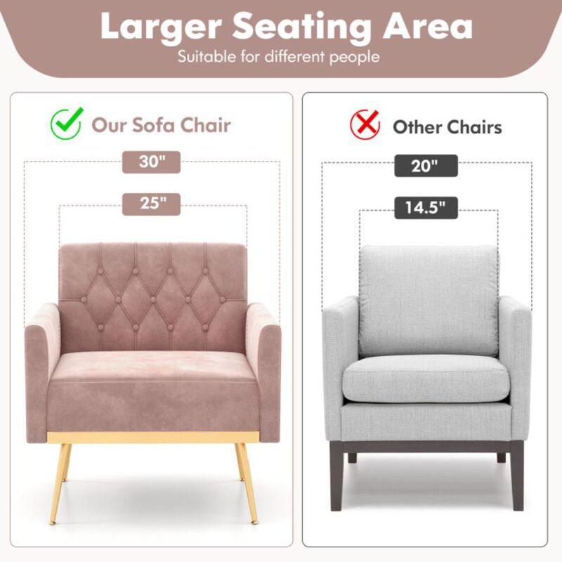Hivvago Modern Velvet Accent Chair with Button Tufted Back Golden Metal Legs and Adjustable Foot Pads