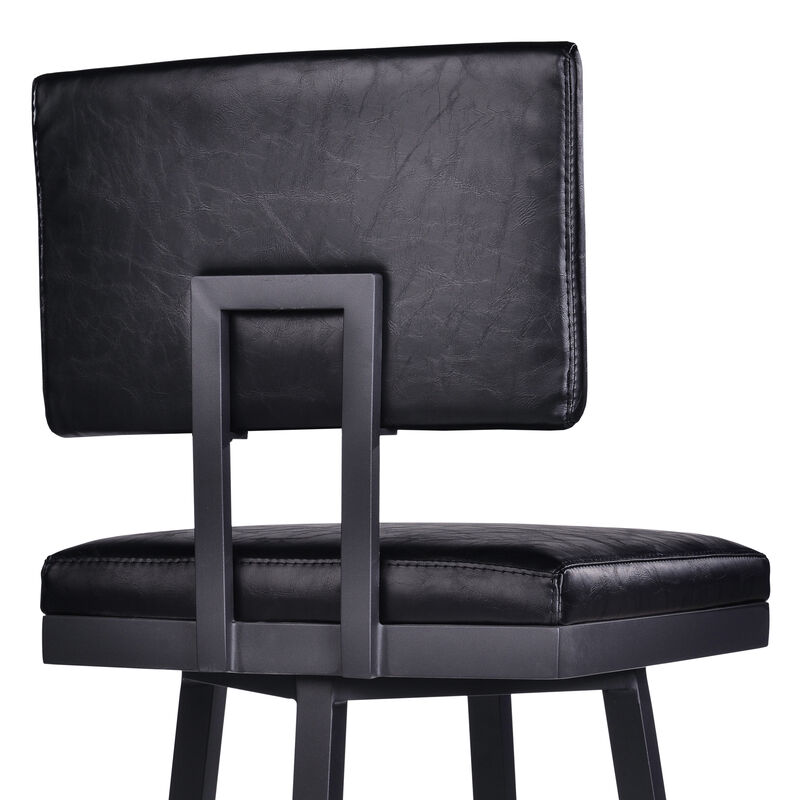Balboa  Counter Height Swivel Vintage Black Faux Leather and Metal Bar Stool with Arms