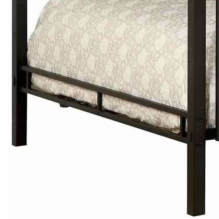 Horizontal Slatted Metal Queen Over Queen Bunk Bed with Ladder, Black - Benzara