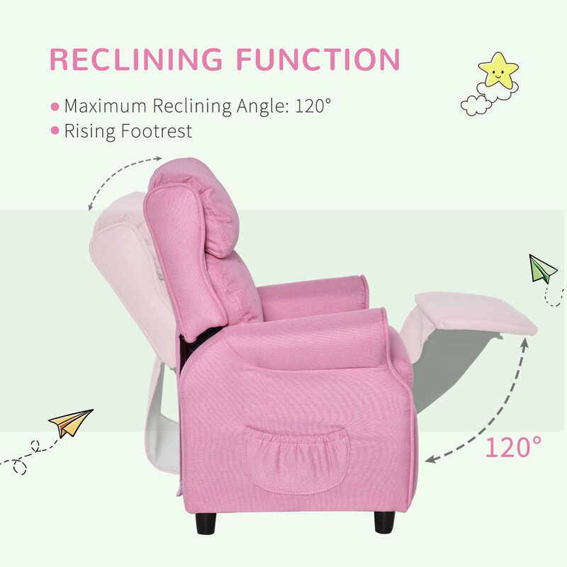 Pink Toddler Recliner: Adjustable Chair with Storage for Ages 3-5