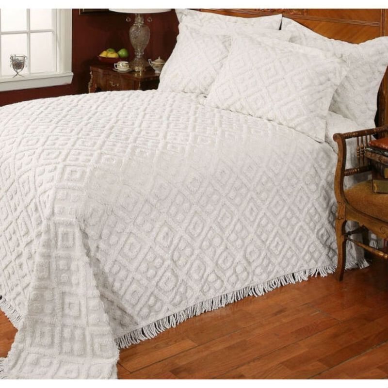 Hivvago Full size Beige Chenille Cotton Bedspread with Fringe Edges