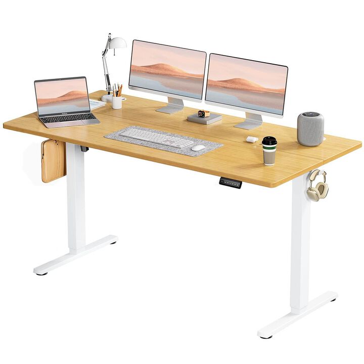 Electric Height Adjustable Standing Desk, Sit To Stand Ergonomic Computer Desk, Yellow, 63" X 24"