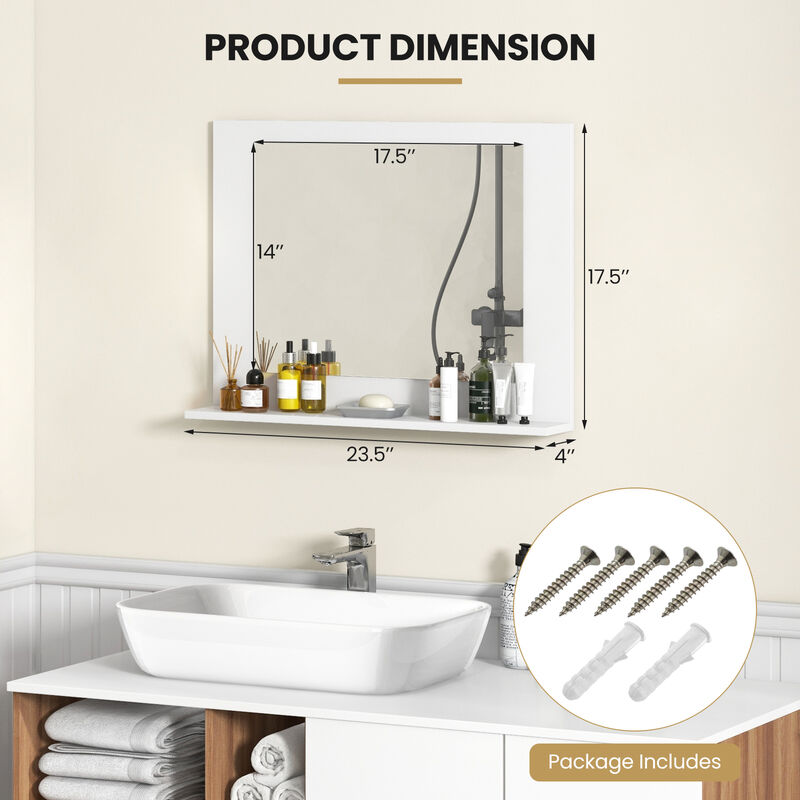 Rectangular Bathroom Mirror with Shelf for Storage and Organization