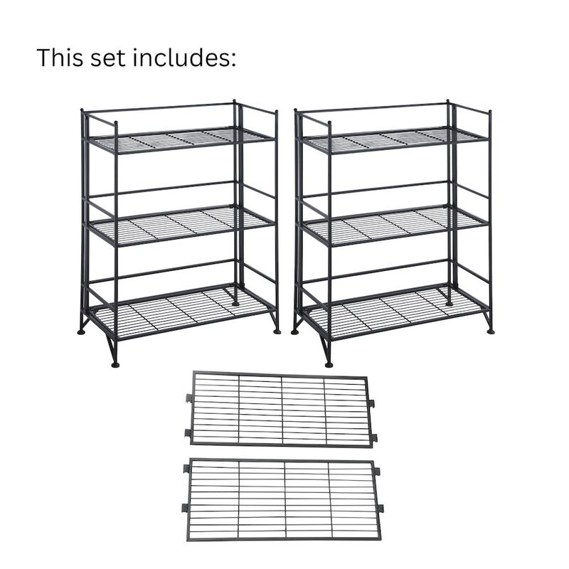 Convenience Concepts Xtra Storage 3 Tier Wide Folding Metal Shelves with Set of 2 Extension Shelves