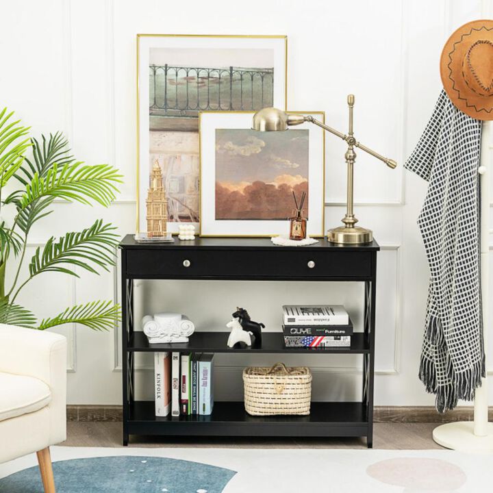 Hivvago Console Table 3-Tier with Drawer and Storage Shelves