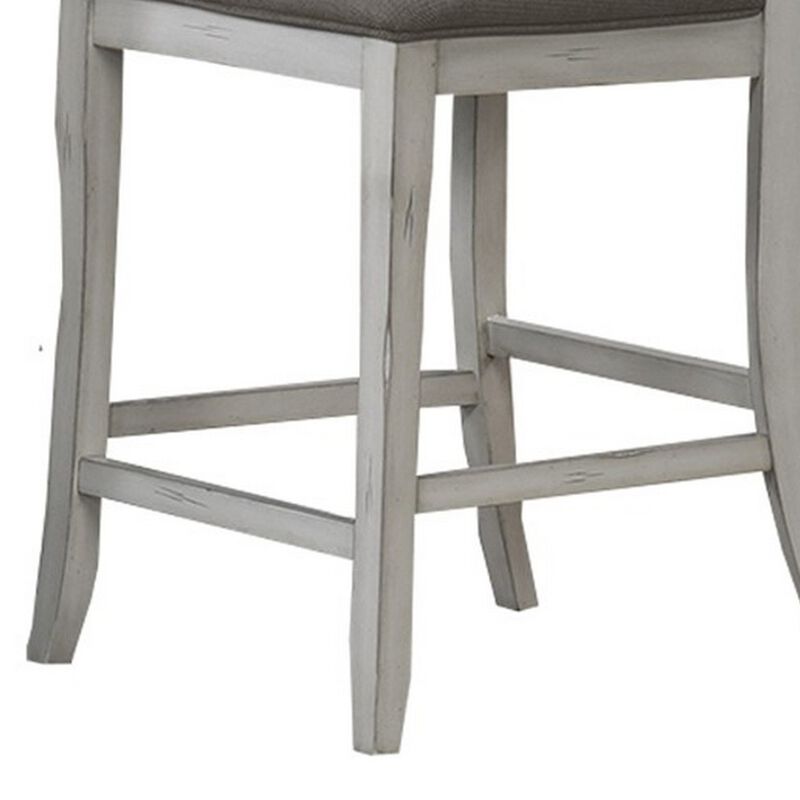 Zeke Counter Height Chair, Ladder Back, Classic White Wood, Dark Gray - Benzara