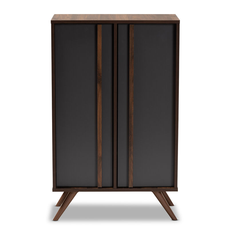 Baxton Studio Naoki Modern Two Tone Grey and Walnut Finished Wood 2 Door Shoe Cabinet