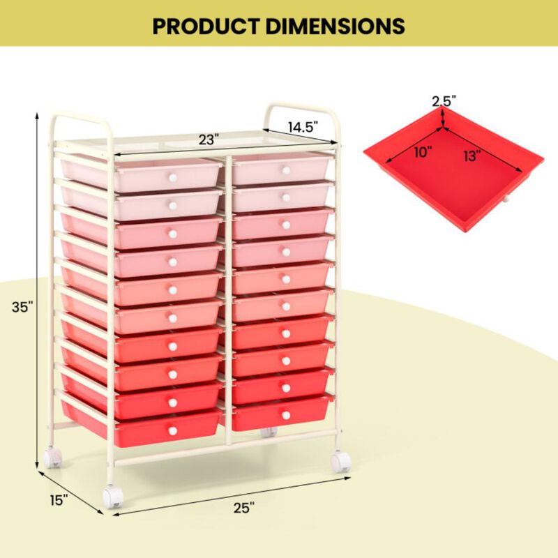 Hivvago 20 Drawers Rolling Storage Cart Studio Organizer