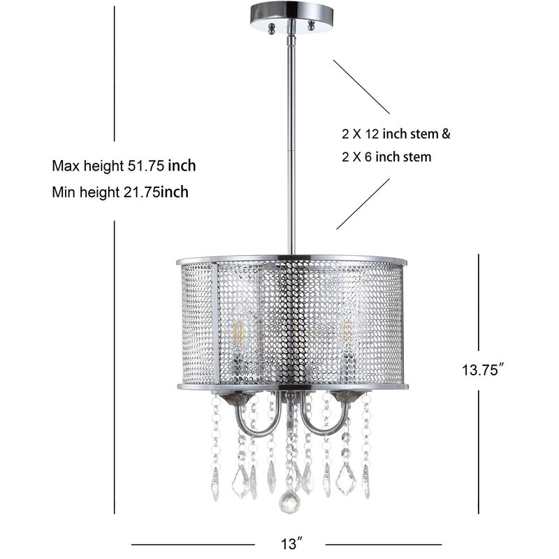 Avah Metal/Crystal Adjustable LED Drop Chandelier