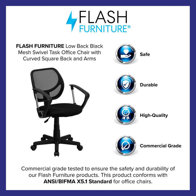 Neri Low Back   Mesh Swivel Task Office Chair with Curved Square Back and Arms