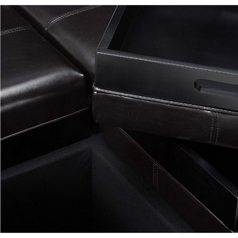 Storage Ottoman, Tufted Chocolate Brown Faux Leather, 35 Inch Square - Benzara