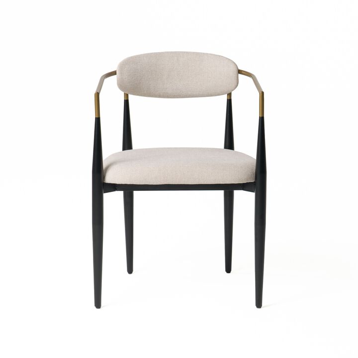 Cid Hita 23 Inch Dining Chair, Light Gray Polyester, Black Iron Legs, Gold - Benzara