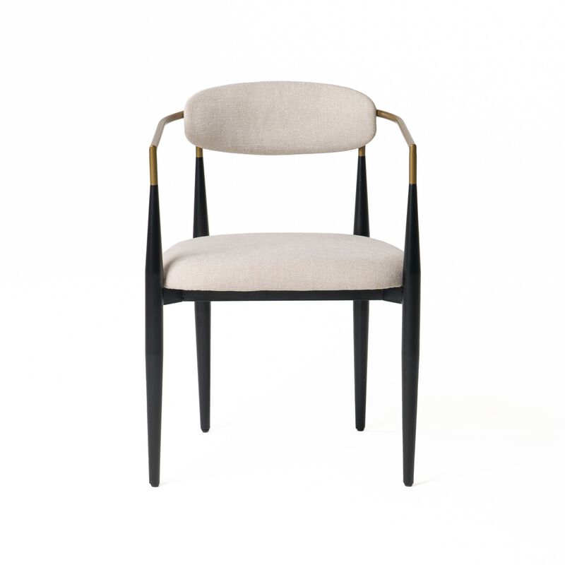 Cid Hita 23 Inch Dining Chair, Light Gray Polyester, Black Iron Legs, Gold - Benzara