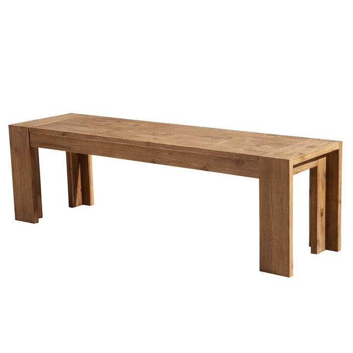 Solid Acacia Wood Bench with Bracket Legs, Brown-Benzara