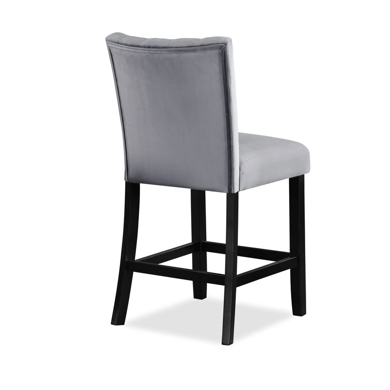 Marcus 26 Inch Counter Height Chair Set of 2, Channel Tufted, Wood, Gray - Benzara