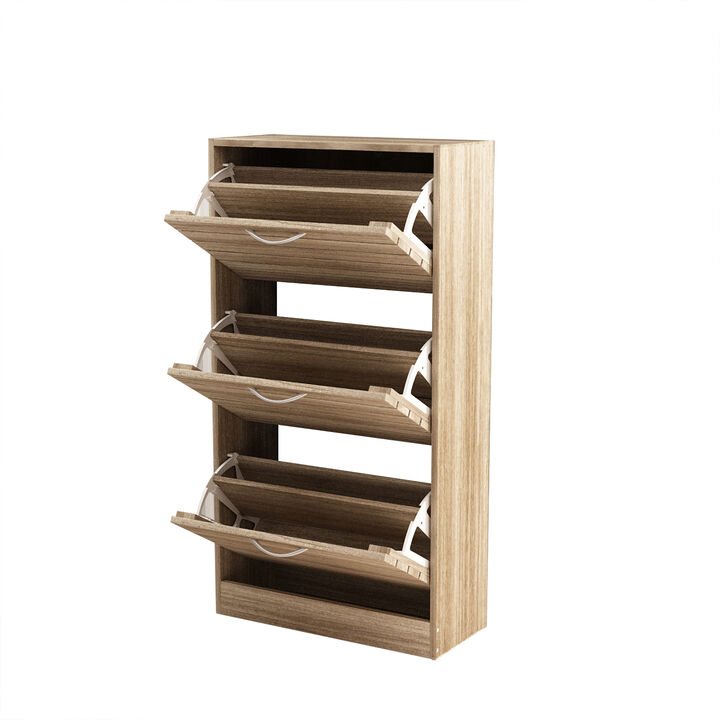 Brown Wooden Shoes Storage Cabinet, with 3 Drawers for Entryway Hallway, 42.3 in. H x 22.4 in. W