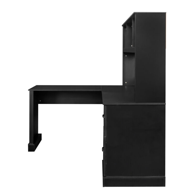 Home Office Computer Desk With Hutch, Antiqued Finish