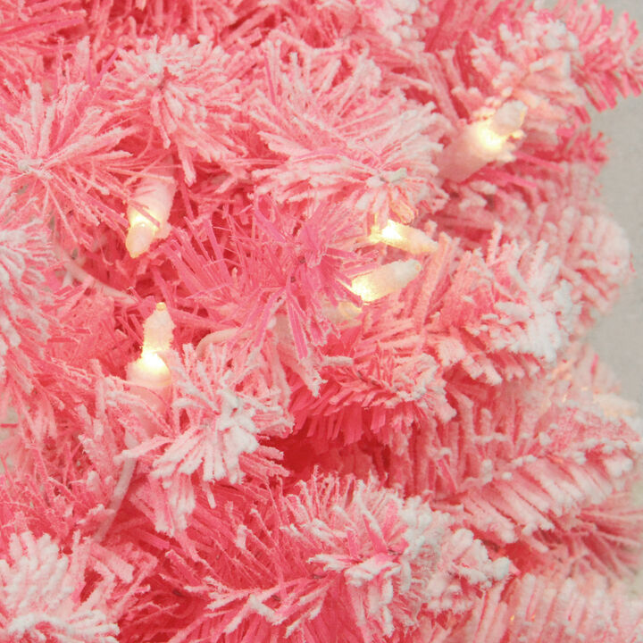 Pre-Lit Flocked Pink Artificial Christmas Wreath - 36 Inch  Clear Lights