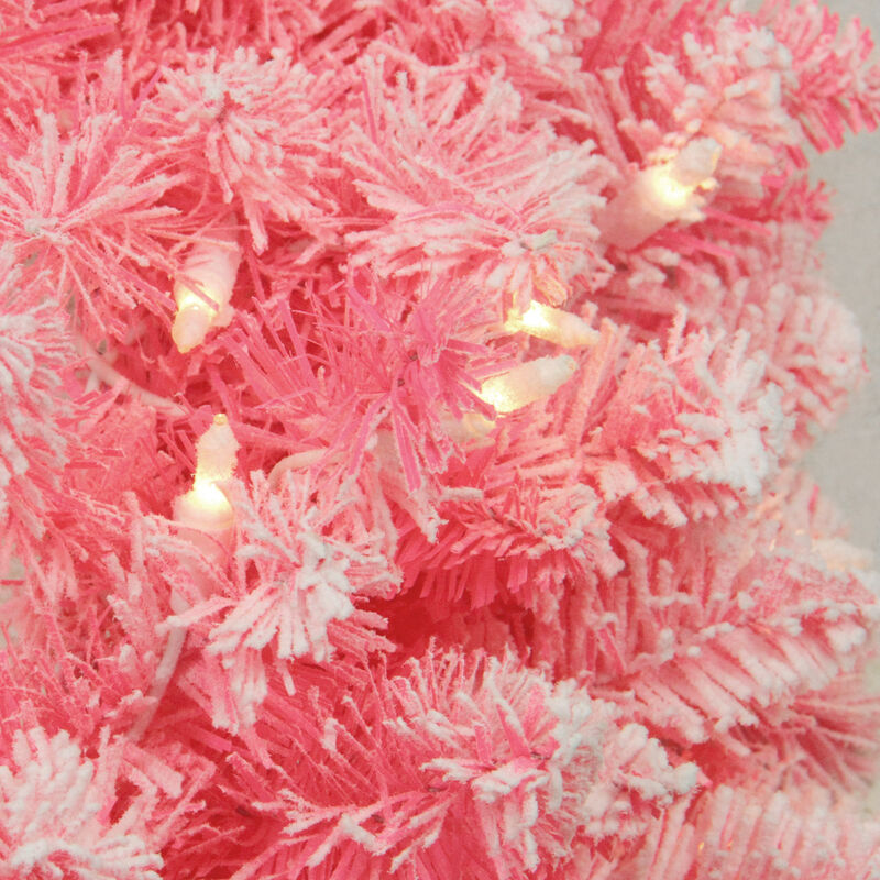 Pre-Lit Flocked Pink Artificial Christmas Wreath - 36 Inch  Clear Lights
