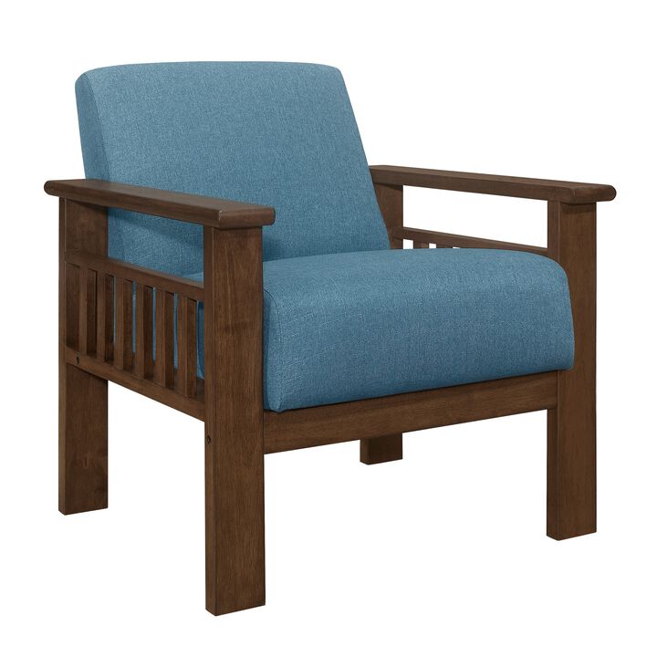 Bella 32 Inch Accent Chair Armchair, Storage Arms, Blue, Solid Rubberwood - Benzara