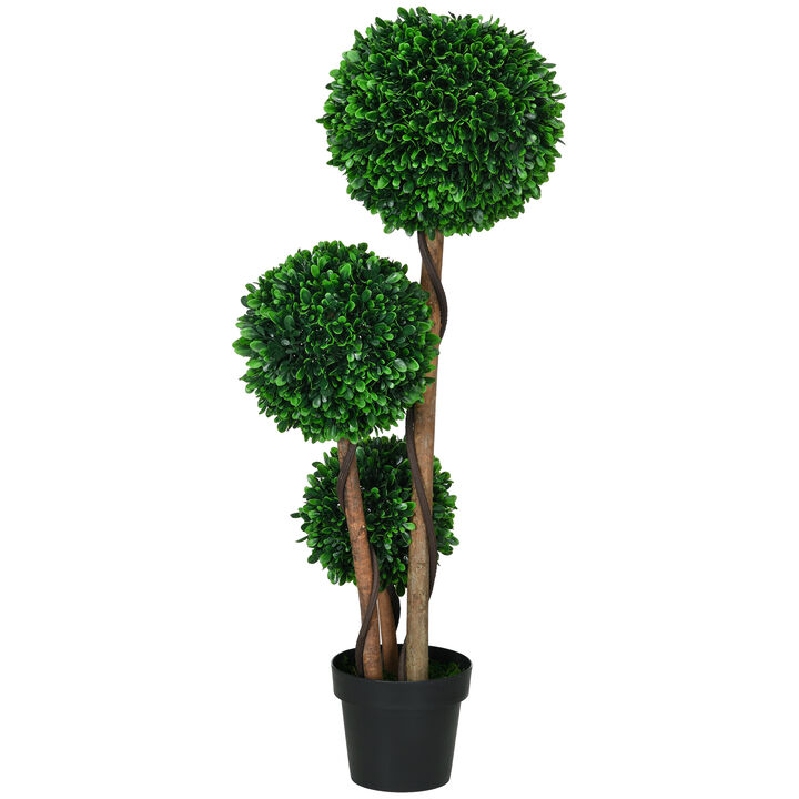 HOMCOM 3ft Artificial Tree Three Ball Boxwood Topiary for Indoor Outdoor