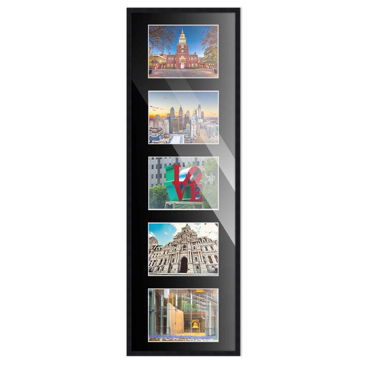 7.5x23.5 Wood Collage Frame with Black Mat For 5 4x6 Pictures