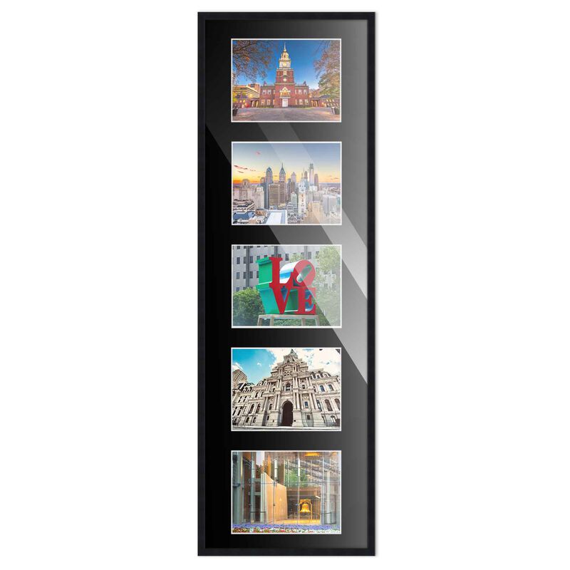 7.5x23.5 Wood Collage Frame with Black Mat For 5 4x6 Pictures