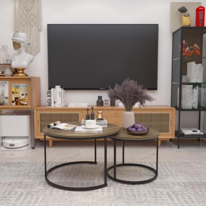 Nesting Coffee Table Set of 2 Modern Space-Saving Accent for Living Room or Lounge
