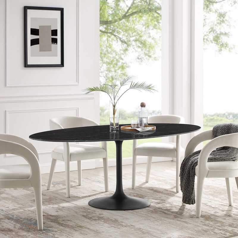 Modway - Lippa 78" Oval Artificial Marble Dining Table Black Black
