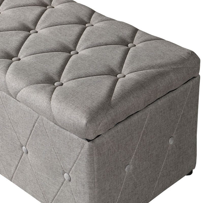 1 Piece Rectangular Storage Ottoman Fabric Linen With 2 Set Ottomans (Beige)