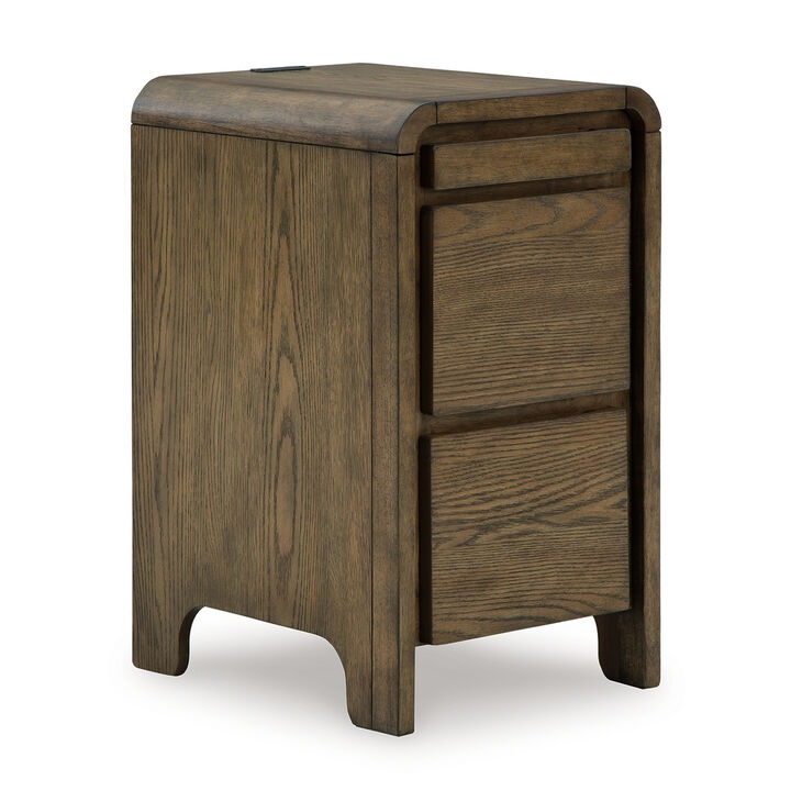 Accent Table, USB Charging Ports, 17 Inch Warm Brown Wood Veneer - Benzara