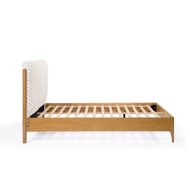 LuxenHome Quilted Upholstered Headboard with Rubberwood Frame Platform Bed, Queen
