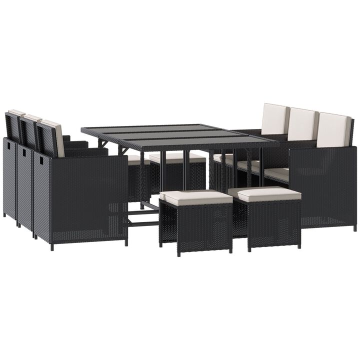 Expansive Outdoor Lounge: 11-Piece Cream White Rattan Conversation Set Expansive Outdoor Lounge: 11-Piece Cream White Rattan Conversation Set