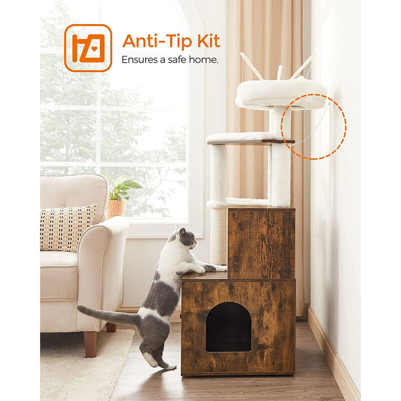 Cat Tree with Litter Box Enclosure and Multi-Level Perches