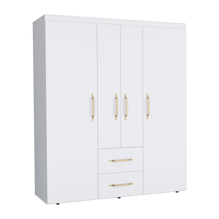 Bariloche Wardrobe, Multi-Section Storage with Hanging Rods, Shelves, and 2 Drawers-White
