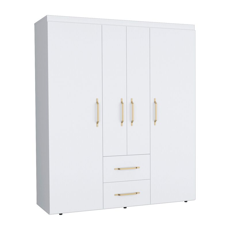 Bariloche Wardrobe, Multi-Section Storage with Hanging Rods, Shelves, and 2 Drawers-White