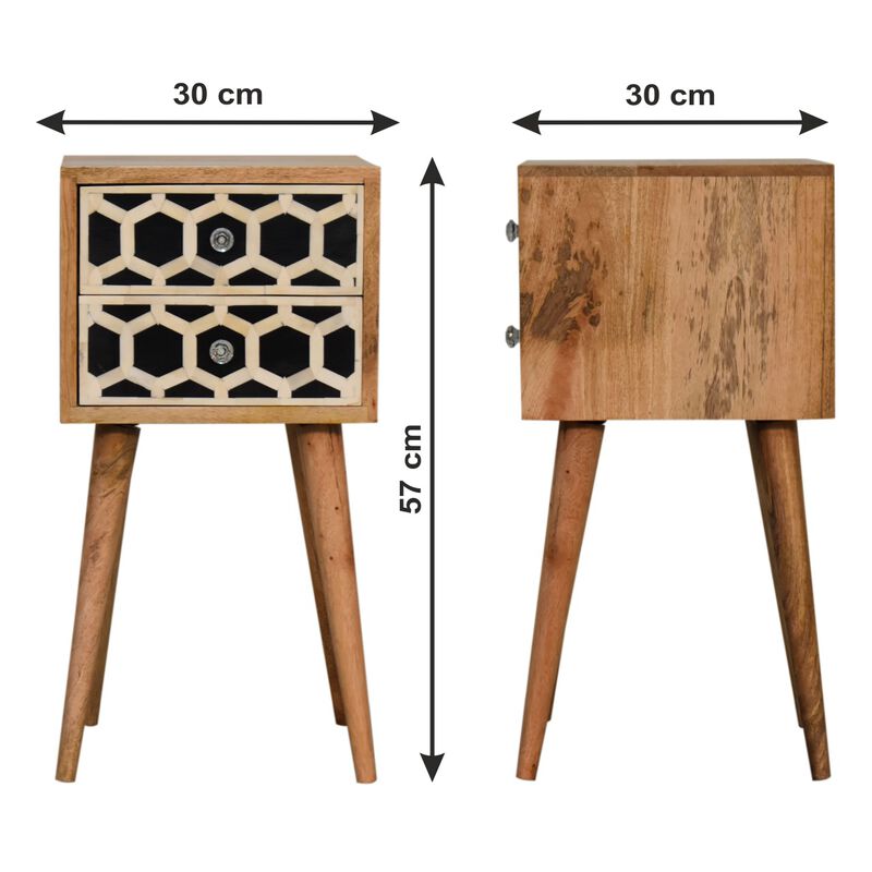 Mini Bone Inlay 2 Drawer Solid Wood NightStand