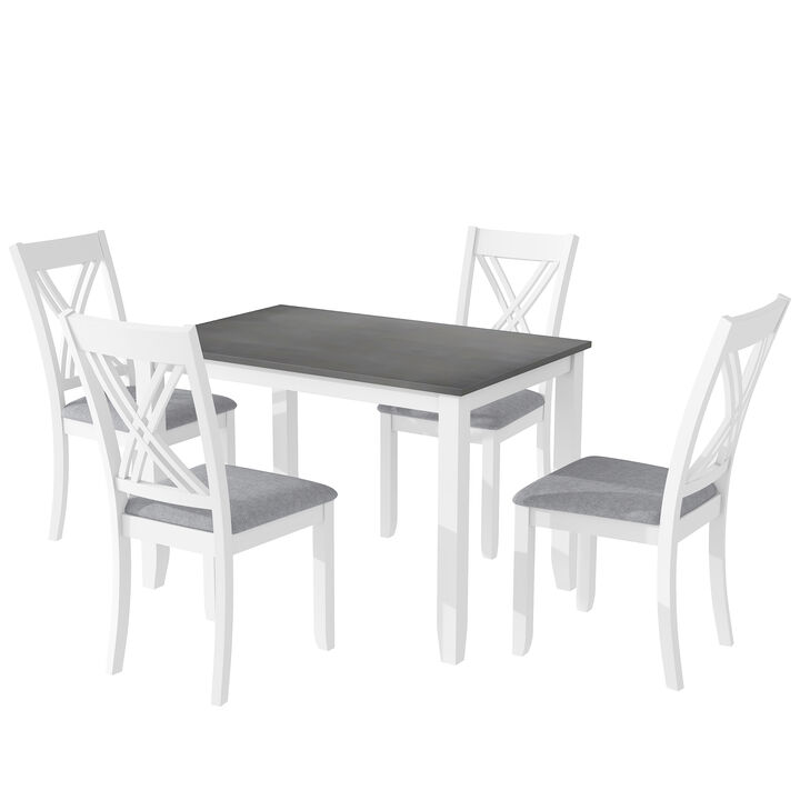 Rustic Minimalist Wood 5-Piece Dining Table Set With 4 Xback Chairs For Small Places