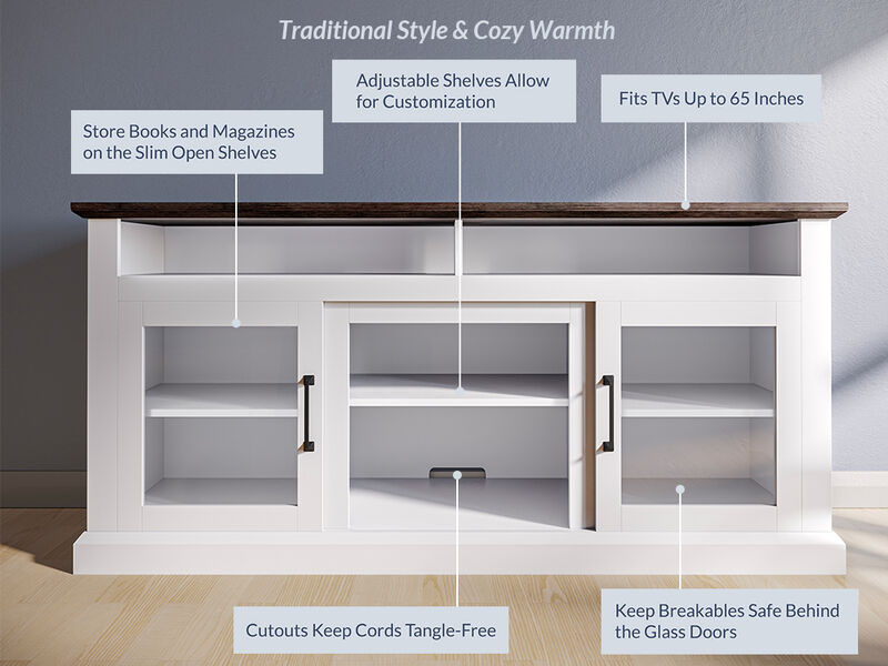 BELLEZE Modern 60 Inch Traditional TV Stand & Media Entertainment Center Console Table for TVs up to 65 Inches with Open Storage Shelves & Cabinets - Cayman