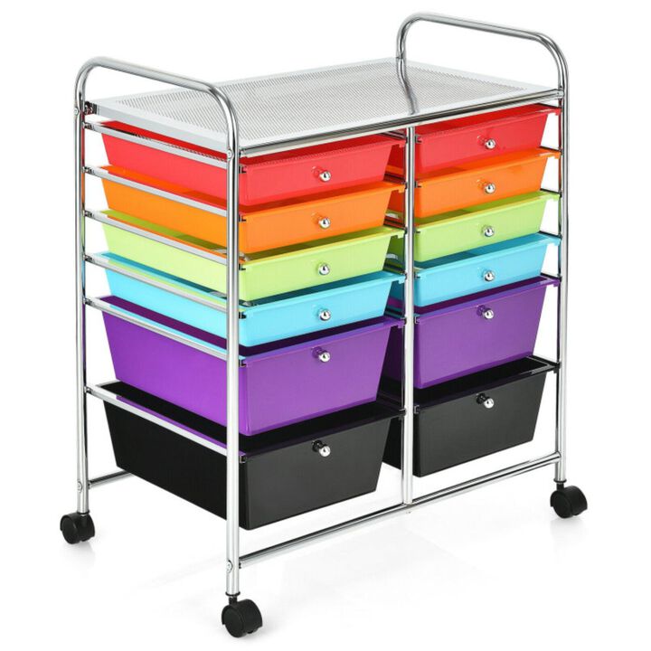 Hivvago 12-Drawer Rolling Storage Cart with Removable Drawers and Lockable Wheels