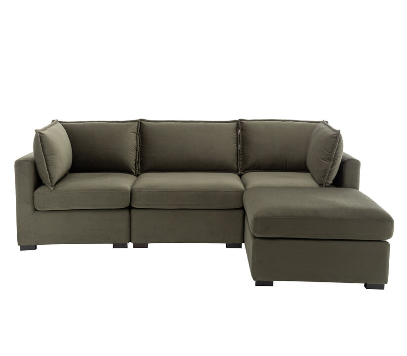 Bennett 4 Piece Flange Seam Modular Sofa  - Olive Green Velvet