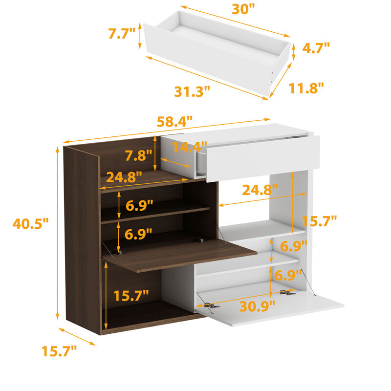FUFU&GAGA 40.5-in H 3 Tier 10 Pair White+Brown Engineered Wood Shoe Cabinet