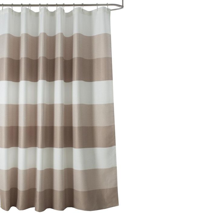 Olivia Gray Glamor Fade-resistant Striped Waffle Jacquard Shower Curtain with 12 Reinforced Stitched Buttonholes - 70-inch x 72-inch - Blue