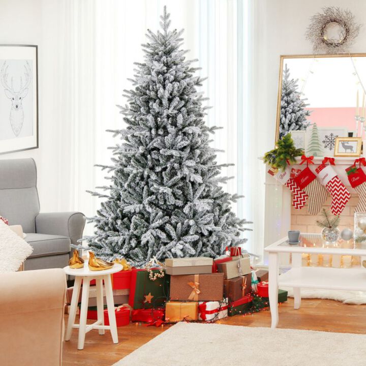 Flocked Christmas Tree with 8 Lighting Modes and Multi-Color LED Lights